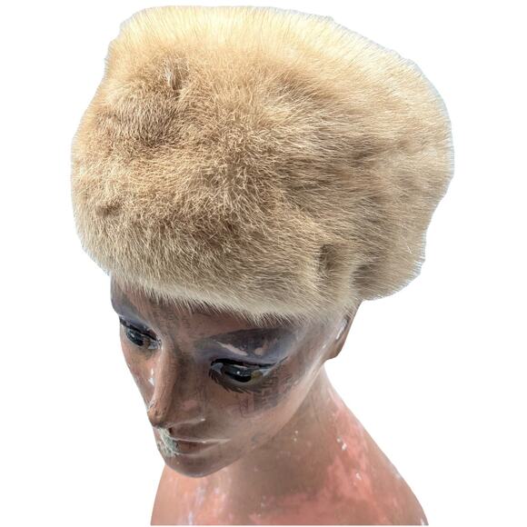 Vintage Montaldo’s Miss Alice Mink Style Fur Pillbox Hat 50s 60s Blonde Luxury - Picture 2 of 9
